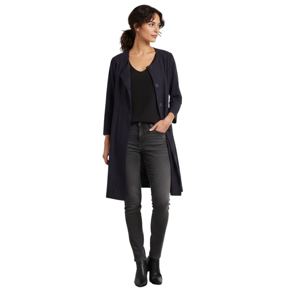Eileen Fisher Women’s Long Open Front Jacket Dark‎ Purple Minimalist – Size M